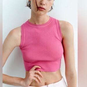 Zara Pink Sleeveless Knit Crop Top
